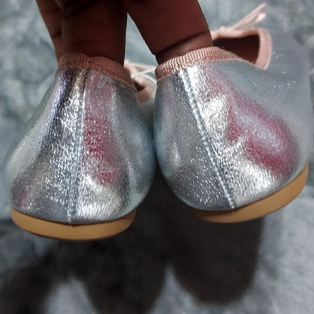 Zara Girls Metallic Silver Ballet Flats Sz-1/32